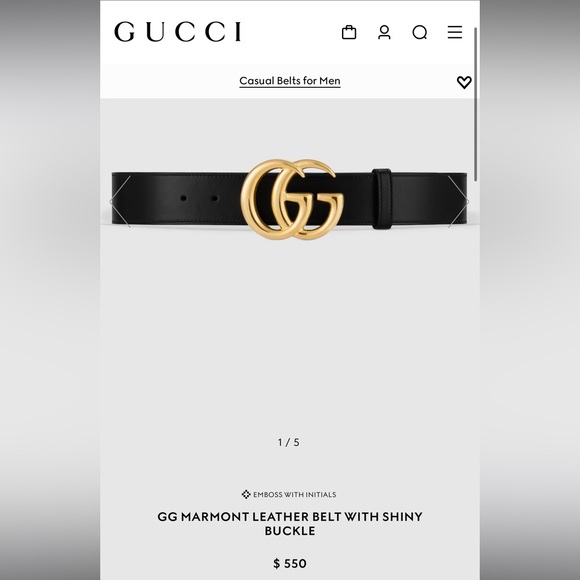 Gucci Black Leather GG Marmont Belt with Gold Buckle - Picture 6 of 10